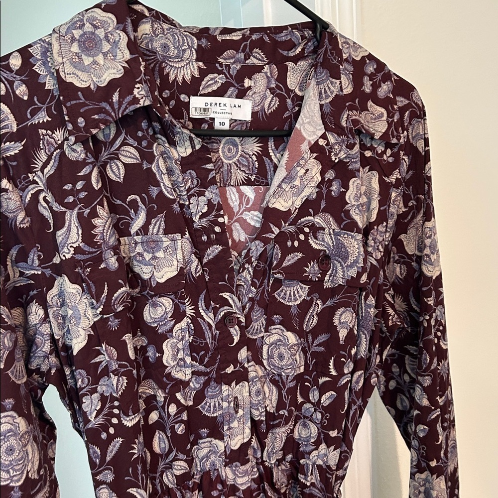Derek Lam Purple Floral Long Sleeve Dress *torn* - Picture 8 of 14